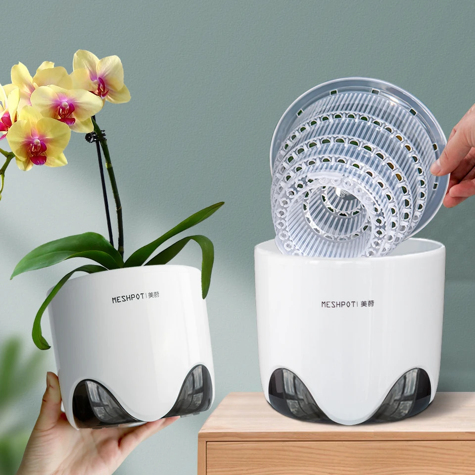 Meshpot 5inch 7inch Orchid kvetináče s dvojvrstvovým plastickým imitátom keramickým orchideom poskytuje dobrý cirkuláciu vzduchu.
