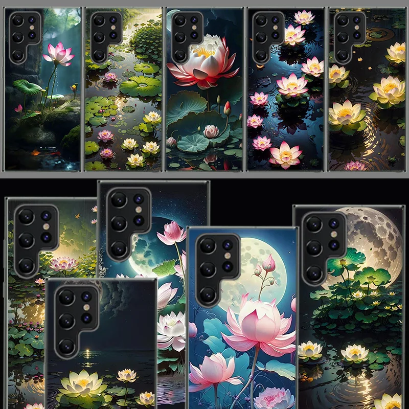 Mesiac a Lotus v kryte jazera pre Samsung Galaxy S21 S20 S23 Fe S22 S24 Ultra Phone Case S10E S8 S9 Plus S6 S6 Edge Clea