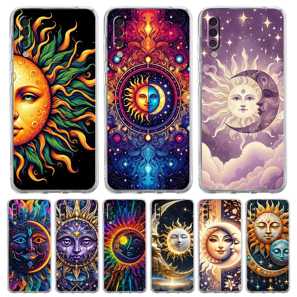 Mesiac Slnko priehľadné puzdro pre telefón Samsung Galaxy A16 A14 A12 A22 A24 A42 A02 A03S A06 A50 A70 A20 A20 A30 A40