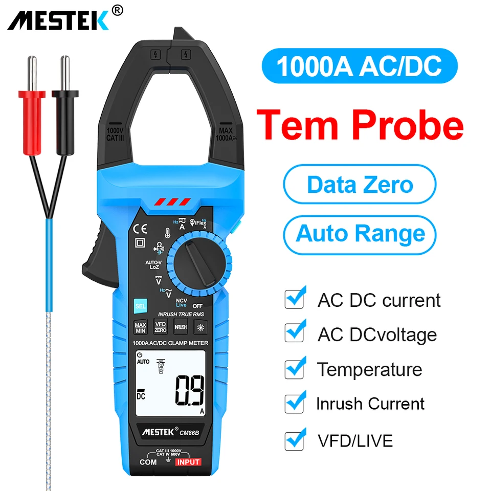 Mestek 1000a AC DC Voltager Digital Curent Clamp Clamter Multimeter Pinza Amperimetrica True RMS kapacita NCV OHM HZ TEMP