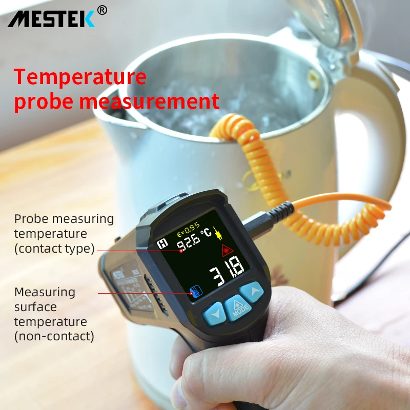 Mestek -50-800 stupňov digitálny infračervený infračervený teplomer vlhkosť merača Termometro Hygrometer teplota laserového pištoru Pyrometer