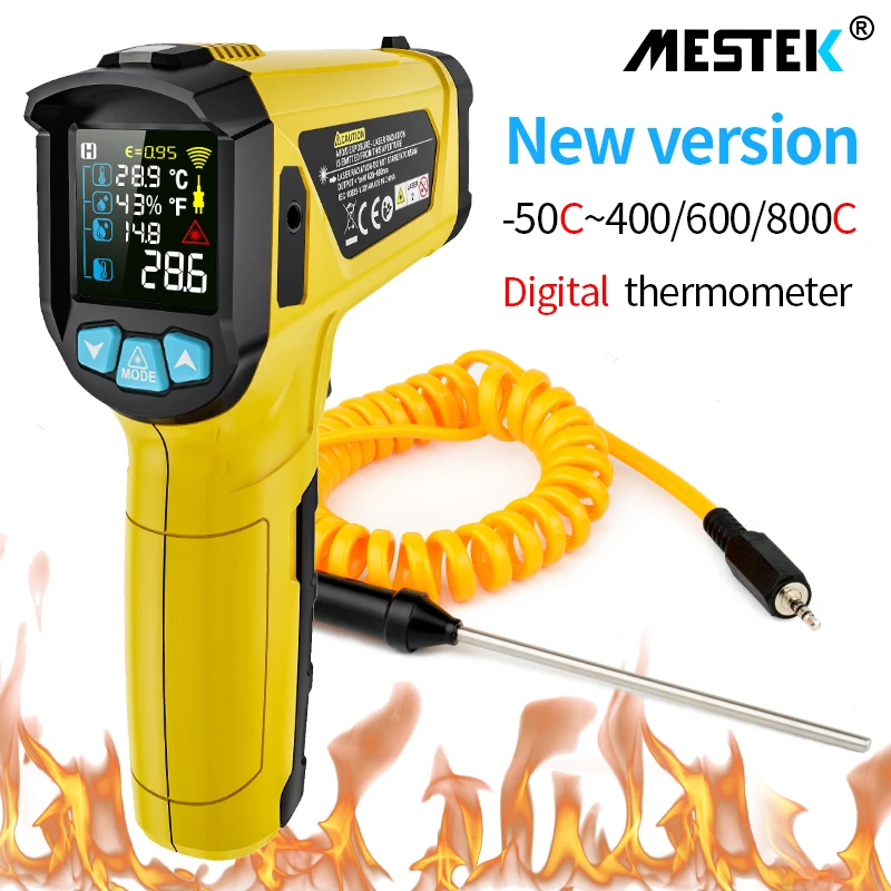 Mestek -50-800 stupňov digitálny infračervený infračervený teplomer vlhkosť merača Termometro Hygrometer teplota laserového pištoru Pyrometer