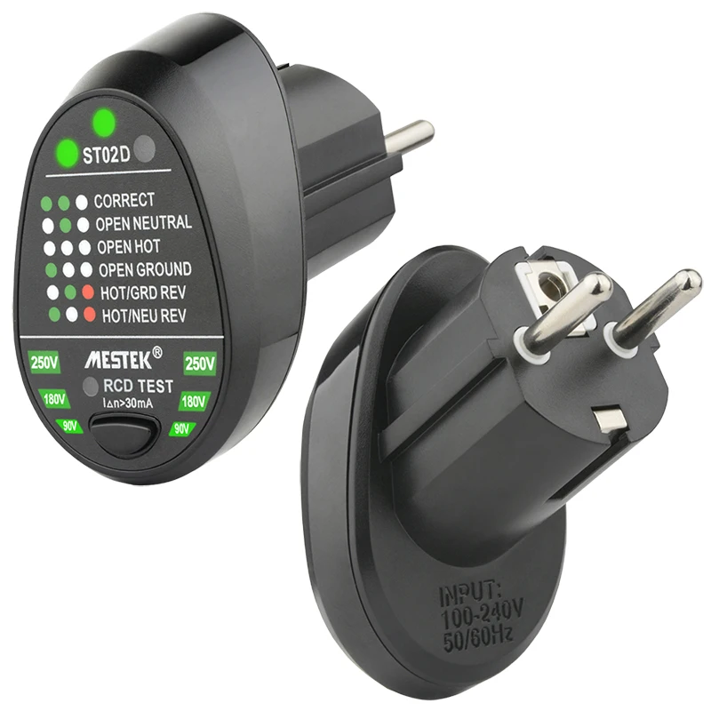 Mestek Socket Tester Test Test Socket Detector RCD EÚ/US/UK Plug Ground Ground Zero Link Polarity Fázová kontrola Freaker Flexer