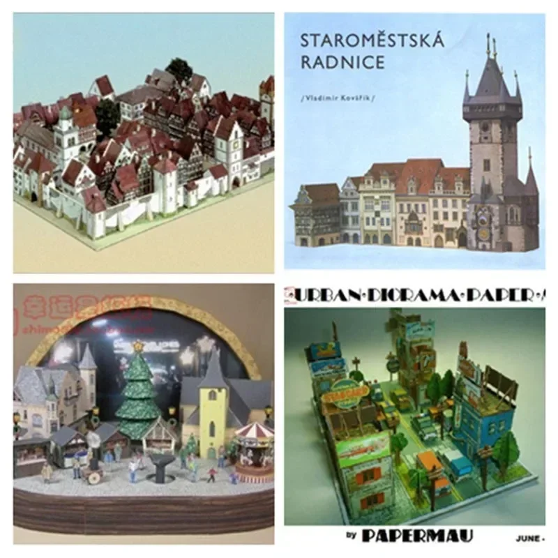 Mestská scéna Budovy architektúra séria 3D papierový model DIY Hand vyrábanie hračky
