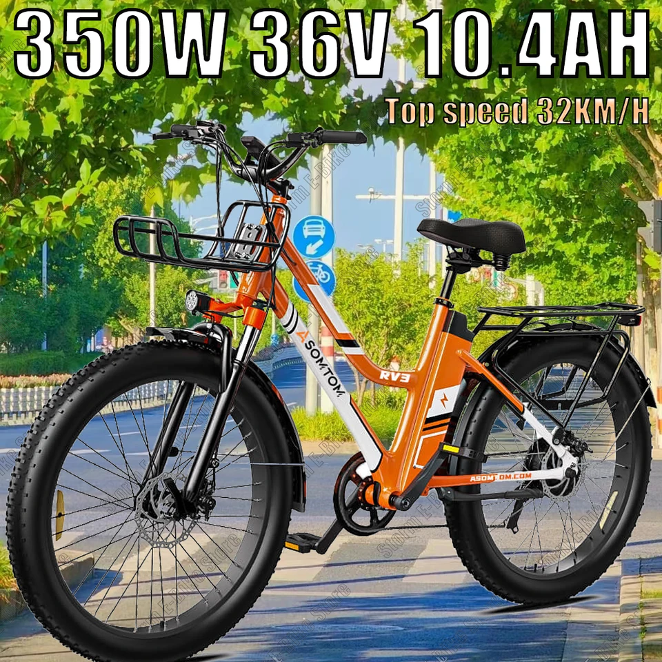 Mestský dochádzajúci E-bicykle RV3 350W Vysokorýchlostný motor 36V 10,4 AAH lítiová batéria 32 km/h pre dospelých ELEKTRICKÝCH BIKE 26 palcov