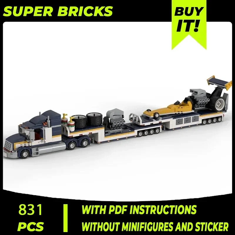 Mestský model MOC Building Bricks Dragster Transporter Technology Modulárne bloky Darčeky vianočné hračky