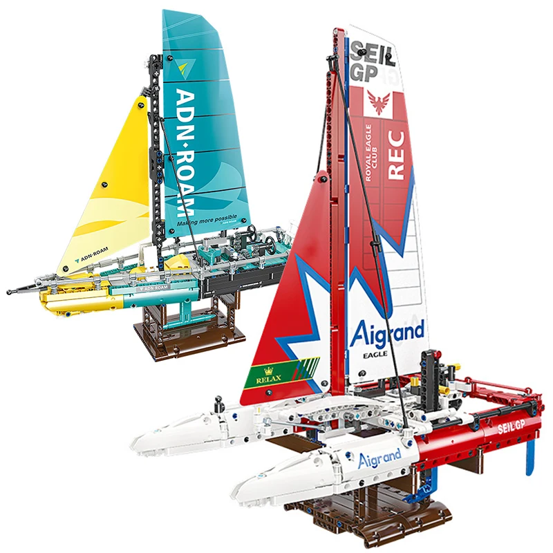 Mestský oceán Typ 65 plachetnice Model Model Building Blocks F50 Hydrofoil Catamaran Plachetnica lode MOC Hračky pre detský darček
