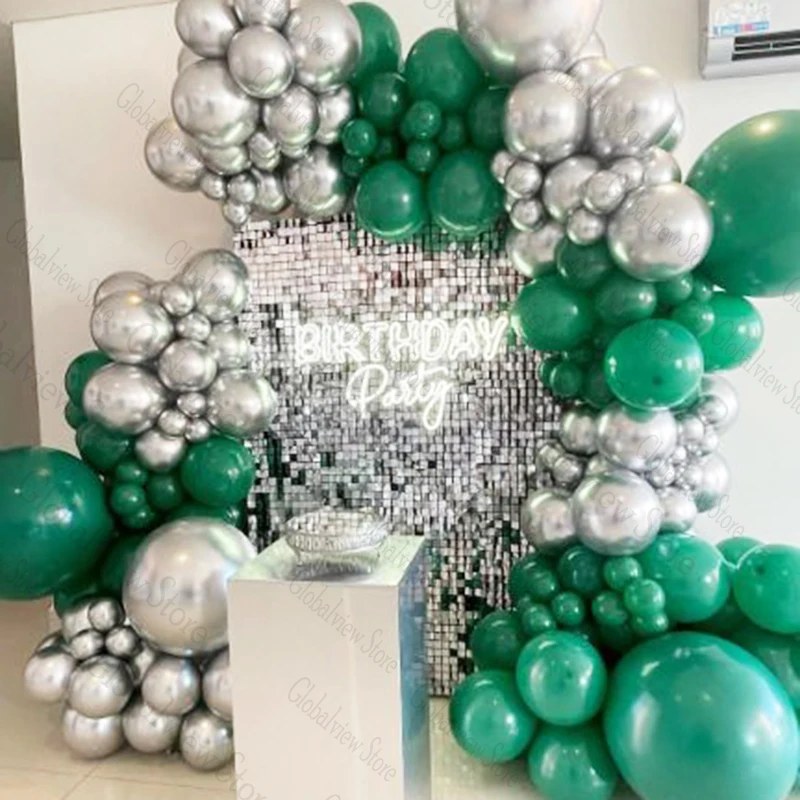 Metaillc Silver Green Balloons Garland Kit strieborná narodeninová oslava Balóny Dospelí 30. 40. výročie narodenín