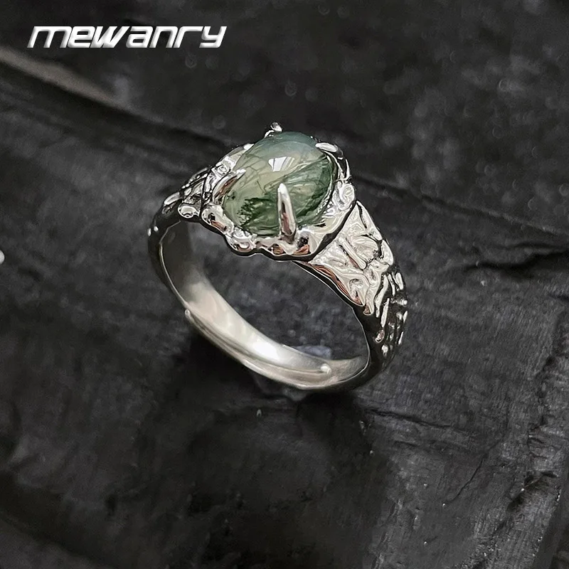 Mewanry Silver Color Green Agate Texture pre ženy Dievčatá Trendy Jednoduché vynikajúce elegantné vintage výročie Darčeky šperkov
