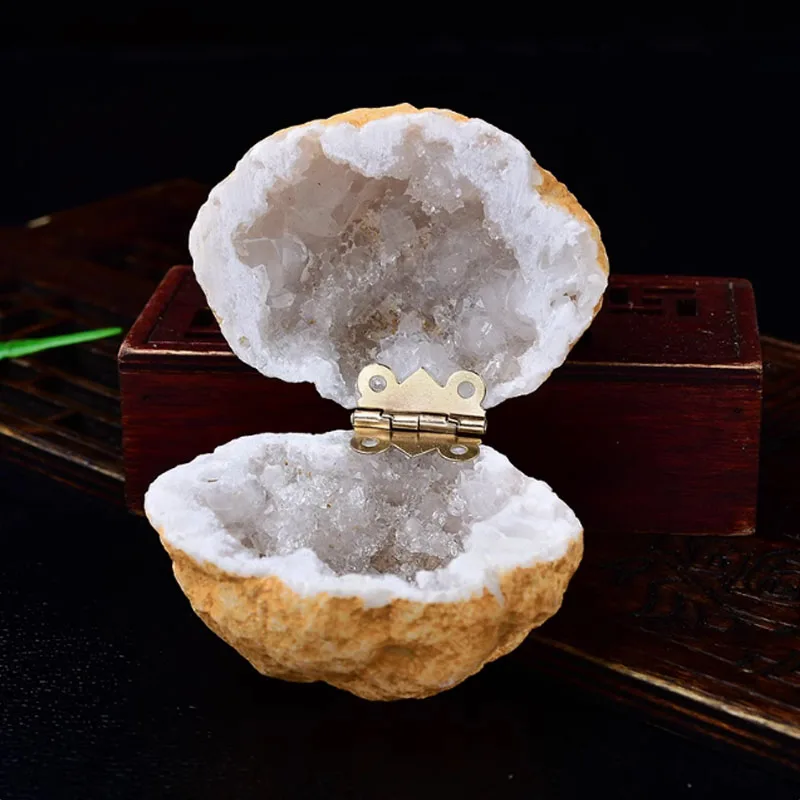 Mexická geode svadobná zásnubná škatuľka prírodný kremeň krištáľový kamenný šperk držiak Druzy Gemstone šperky Displej dekorácia
