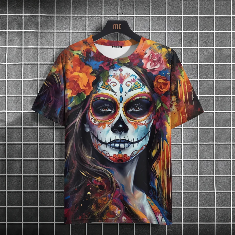 Mexická lebka Deň mŕtvych grafických tričiek pre mužov dámske graffiti horor goth tričká Streetwear Causal Tops Tops Tops Clothing