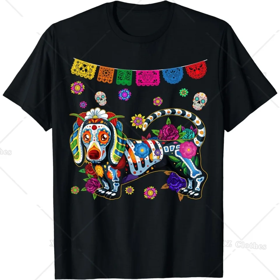 Mexická sukaka lebka Jazubársky pes Dia de Muertos Halloween Tričko pre ženy mužov