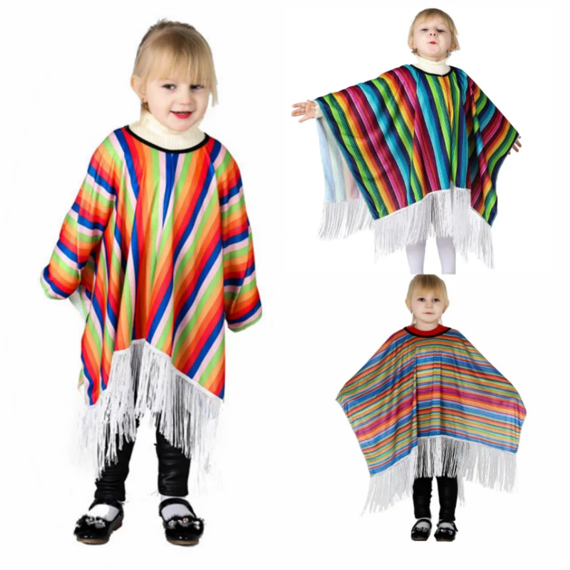 Mexický detský dúhový pruh dúhový pruh Cosplay festival Party pre dospelých mexický etnický ľud Cape Cinco de Mayo Boy Girl