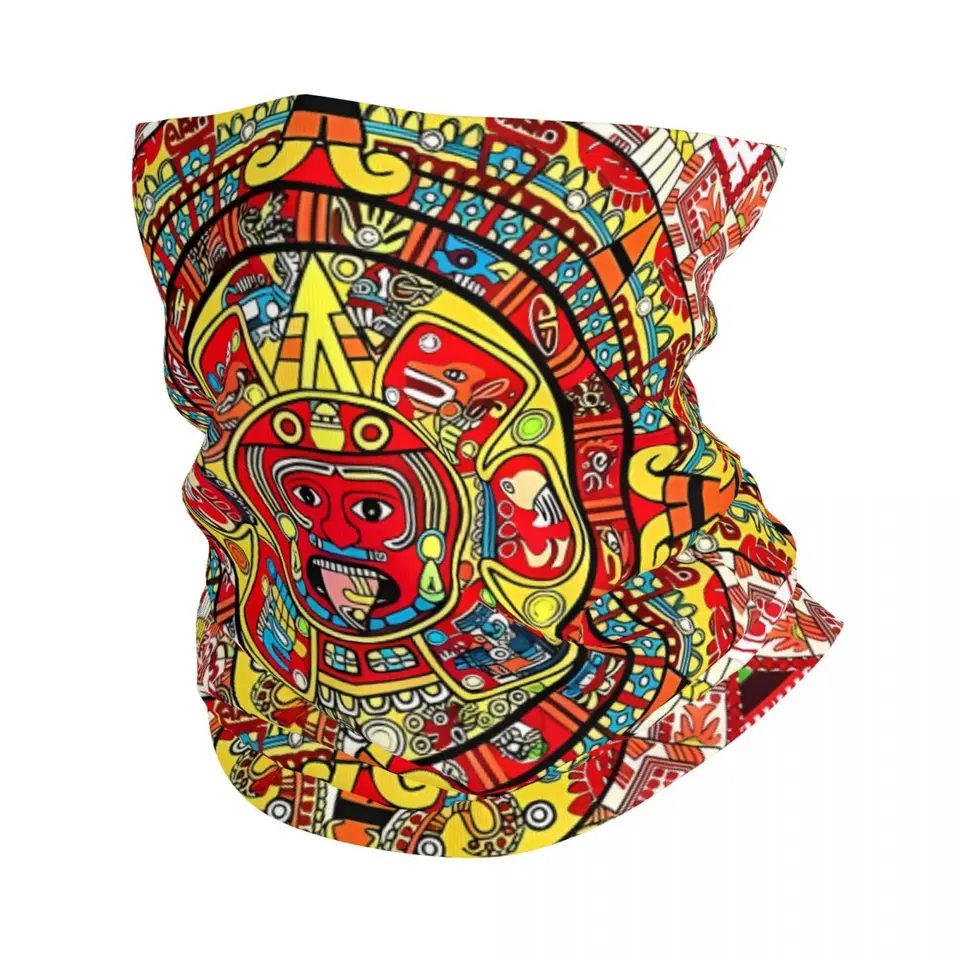 Mexický kalendár tenký zábal šatky šál mayan aztéc kalendár krk gaiter face cover čelenka čela