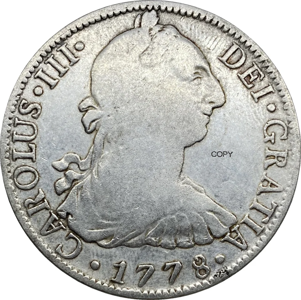Mexico Coin 8 Realles Carlos III 1778 Coin Cupronick Pastované strieborné kopírovacie mince