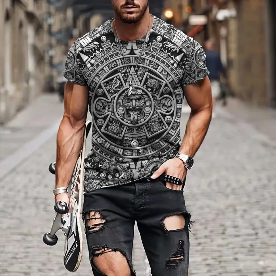 Mexiko 3D tlačené tričko Pánske azték roztomilé dizajn krátke rukávy tričko harajuku letné neutrálne neutrálne streetwear neformálne top top