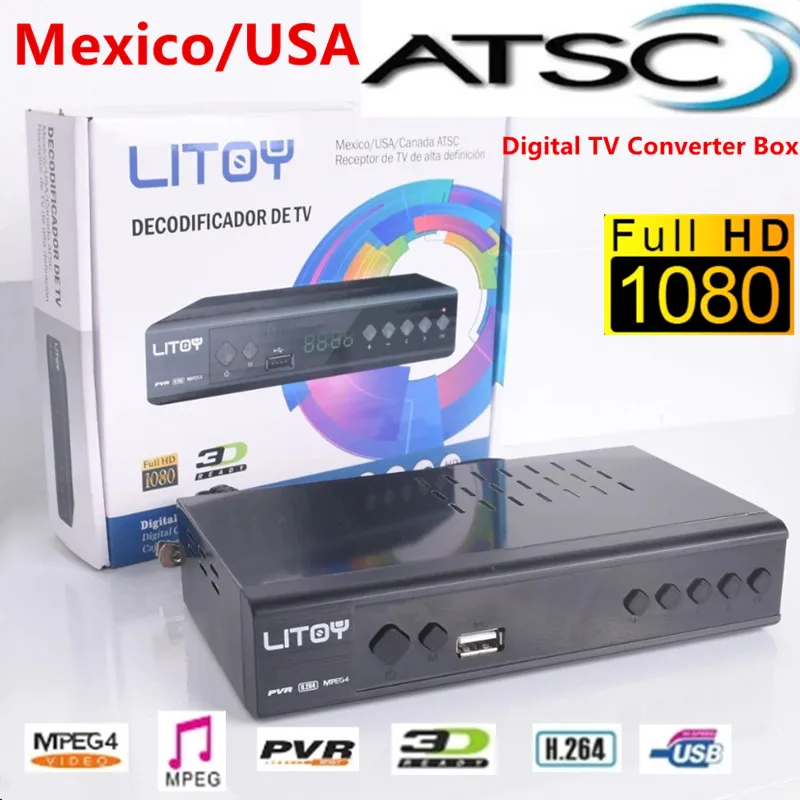 Mexiko ATSC Digital TV Converter Box s nahrávaním a prehrávačom médií Analóg s digitálnym tunerom HDMI A/V USB Výučba vzdialeného diaľky