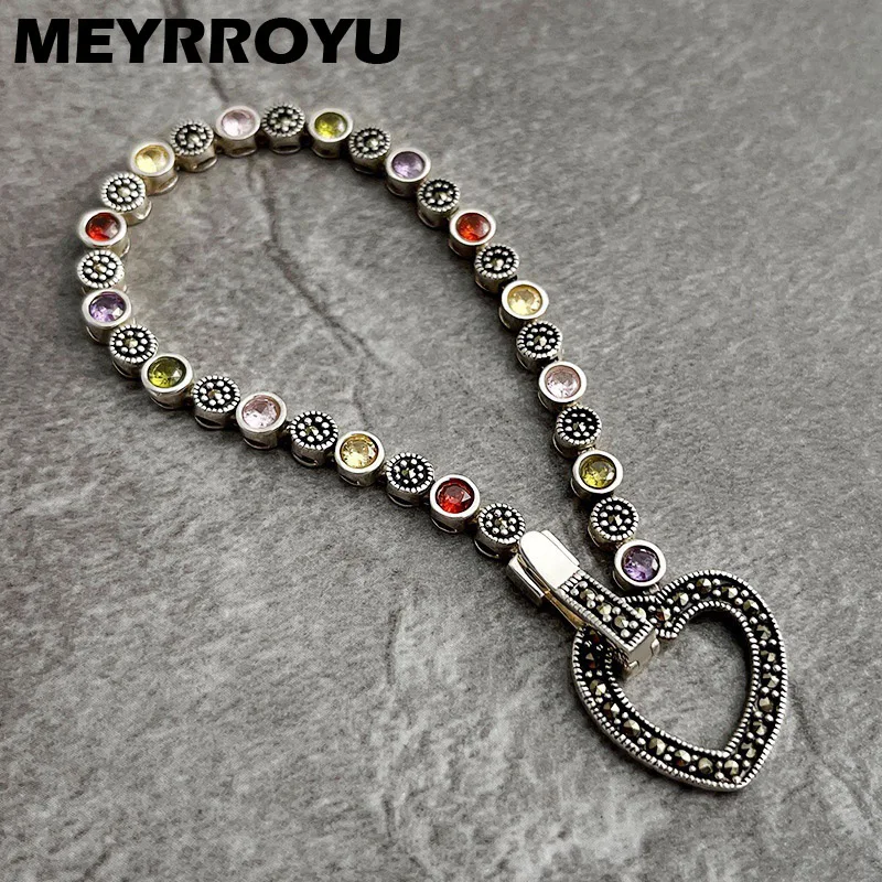 Meyrroyu vintage dúha zirkon zirkón láska srdce náramok pre ženy Super móda nové šperky párty priateľ darček pulzeras majer