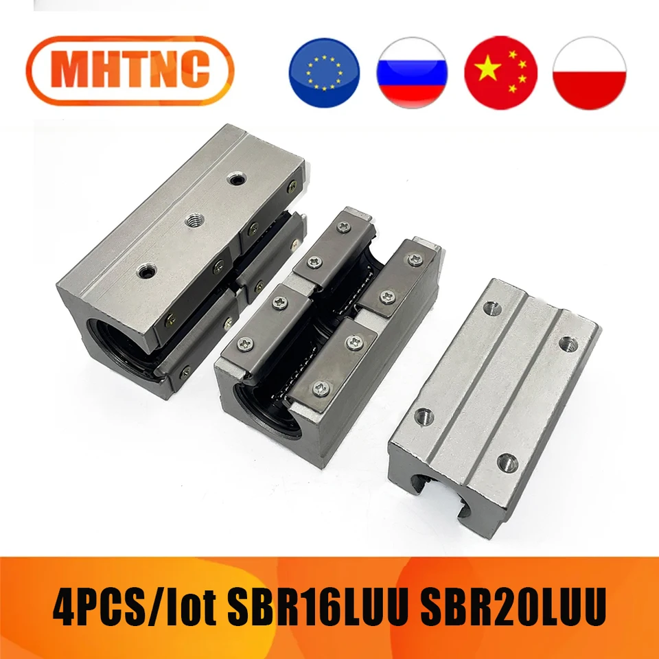 MHTNC 4PCS/LOT SBR16LUU SBR20LUU Blokové ložiská pre SBR16 SBR20 Lineárna podporná koľajnica CNC Router