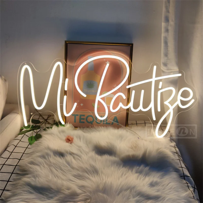 Mi Bautizo LED Neon Neon Sign Usb-Powered Easy Wall-Mount Decor Decor Wall LED pre večierky Domov s príslušenstvom neónové osvetlenie