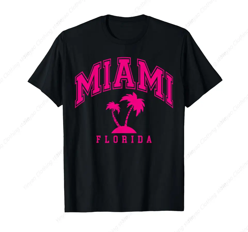 Miami Beach Florida Palm Tree Tlačené ružové tričko módne chladné tričko Čisté bavlnené neformálne priedušné tričko