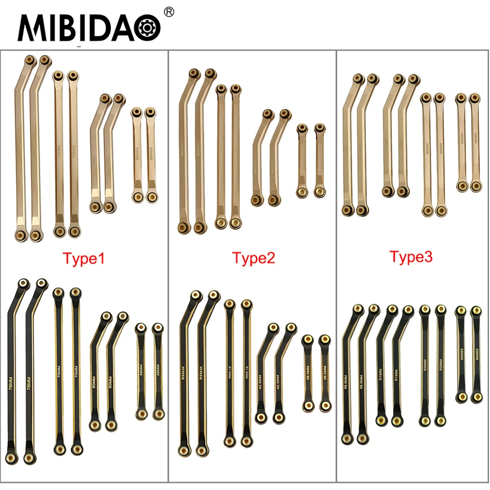 Mibidao mosadzný ťažký podvozok Links Set pre axiálny scx24 Deadbolt gladiátor Wrangler Bronco Chevrolet 1/24 RC CAR