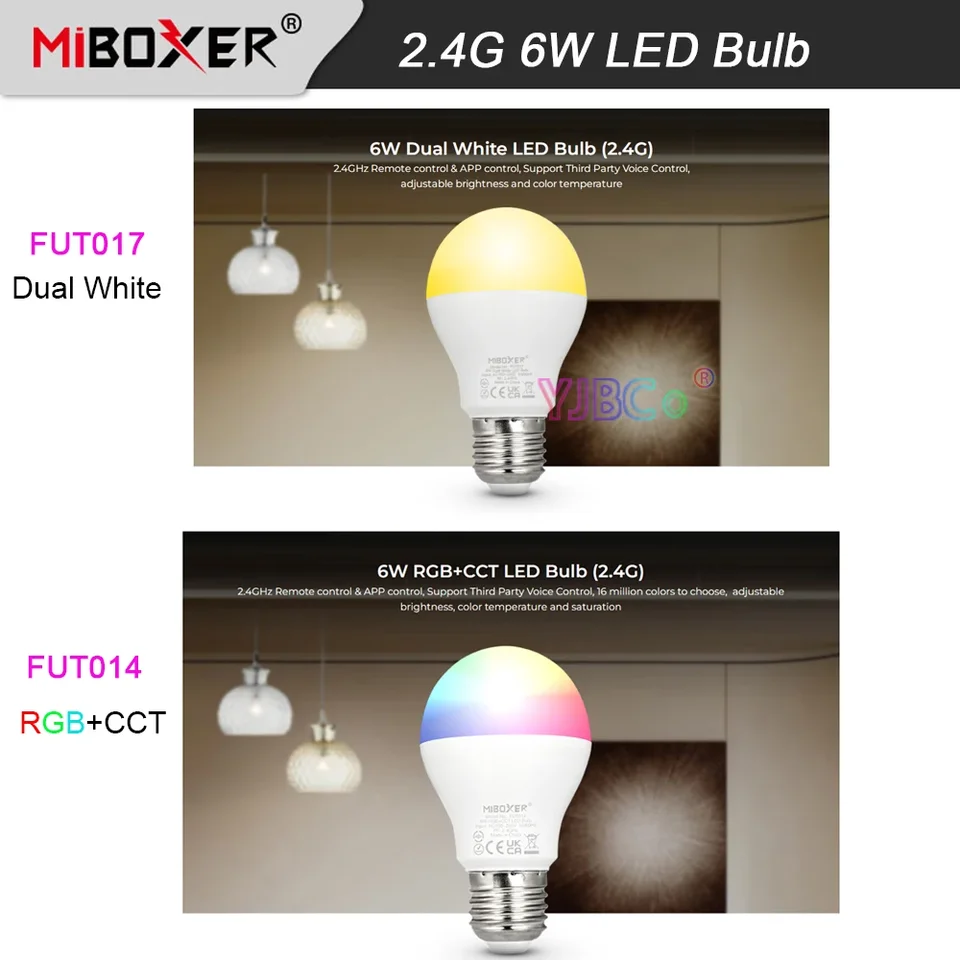 Miboxer E27 CCT 6W Dual White E27 LED žiarovka Indoor Light 6W RGB+CCT SMART LED Spotlight 2.4g RF Diaľkové ovládanie 110V 220V AC