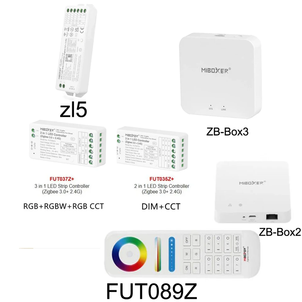 MIBOXER ZIGBEE ZL5 FUT035Z+ pre CCT single Color Dimmer FUT037Z+ pre RGB RGBW RGB+ CCT LED SLIT SLETOVÝ CONTOLER DC12-24V MAX12A