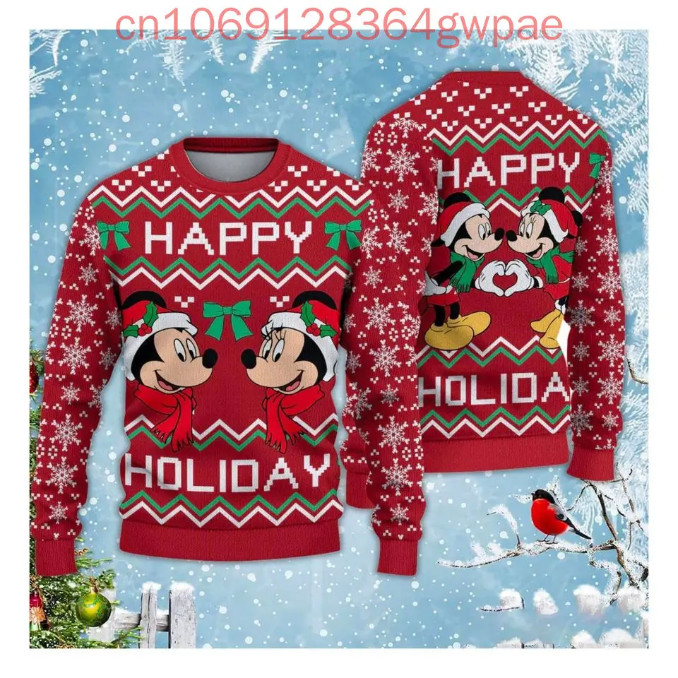 Mickey a Minnie Vianoce škaredé sveter pre ženskú dámsku vianočnú mikinu Mickey Minnie Mouse Vianoce sviatočný sveter