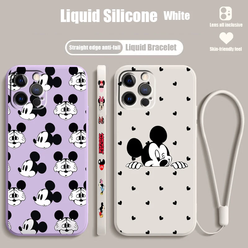 Mickey Cute Disney Simple Liquid Left Lany pre Apple iPhone 15 14 13 12 11 XS XR x 8 7 SE PRO MAX PLUS MINI TPU