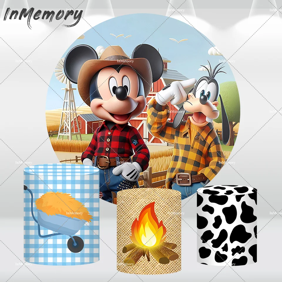 Mickey Farm Birthday Round Clock Cover Cover Boy Novonarodená bábätká kruh kruh pozadia Photografia Party Banner Wall Cylinder Cover