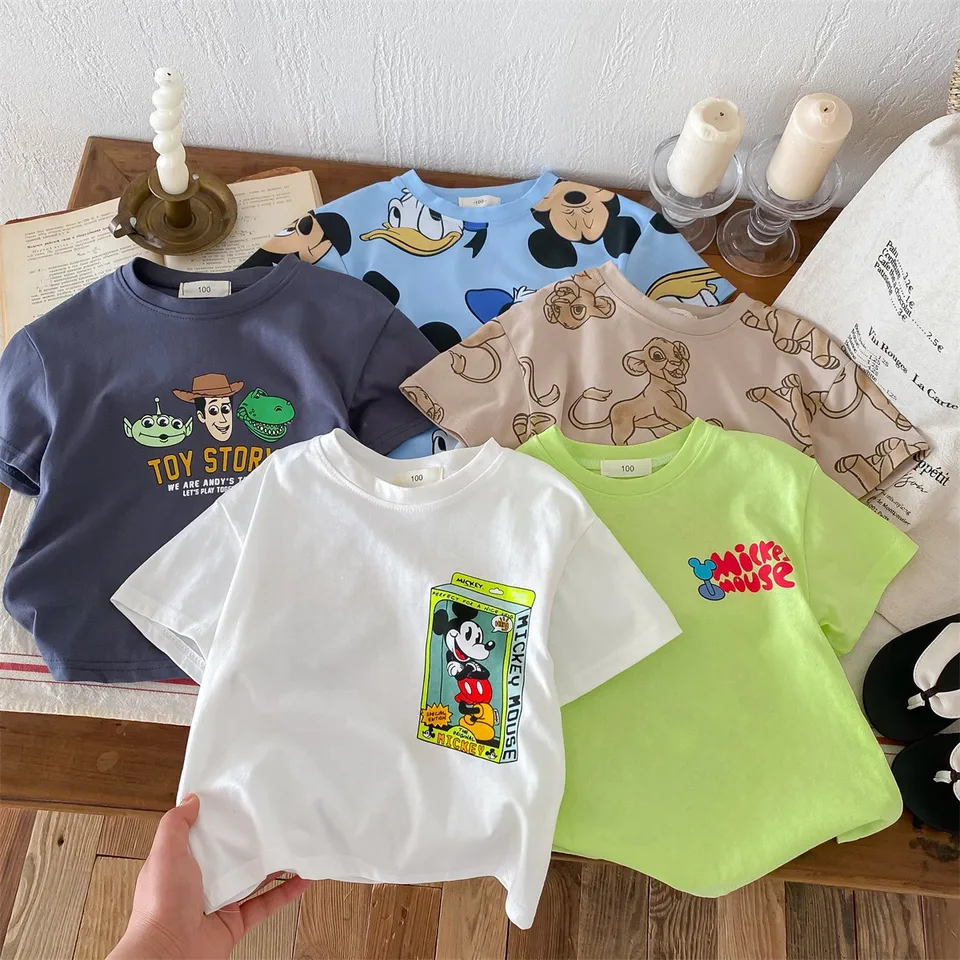 Mickey Kids Clothing Tees Summer tlačená karikatúra móda s krátkym rukávom Tričko Populárny dizajn Detské tričká Crewneck