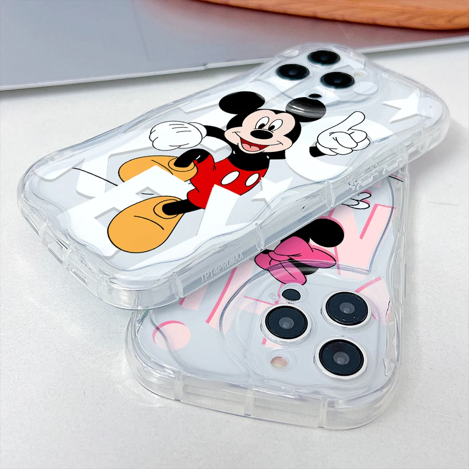 Mickey Minnie Donald Lovers Telefón pre iPhone 16 15 14 plus 13 12 Mini 11 iPhone16 Pro Max xs xs xr 7 8 3D vlna Soft Mladká obálka
