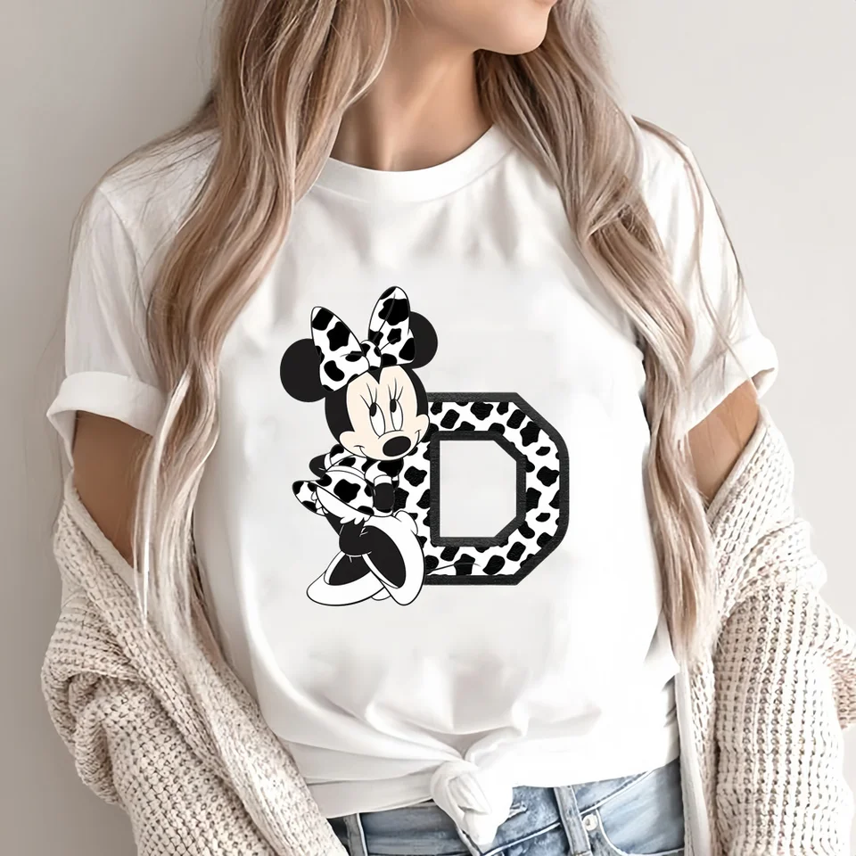 Mickey Minnie Mouse Disney Fashion Cotton White Letter ABC Tričko letné rukávy žena tričko tričko neformálne módne oblečenie