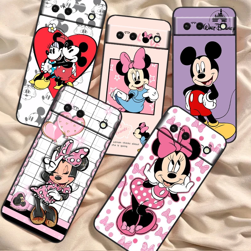 Mickey Minnie Mouse Disney pre Google Pixel 9 8 7a 7 6a 6 5a 5 4 4a XL 5G Čierny kremíkový šok odolný voči shellu chrbta telefónu