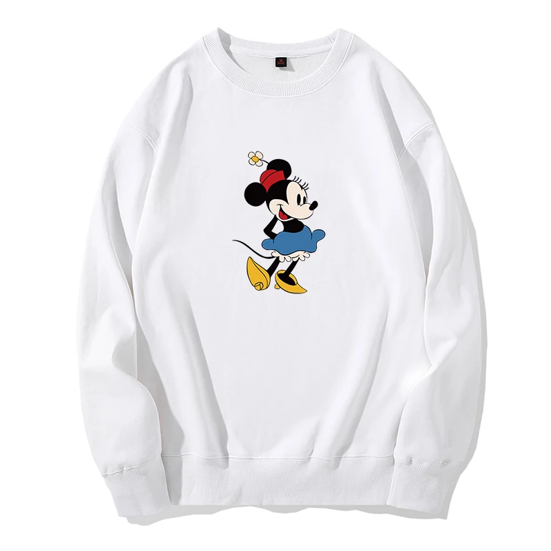 Mickey Mouse Cartoon Dámska okrúhla krk mikina Disney Minnie Mouse Women's Loose Pár kapucňu