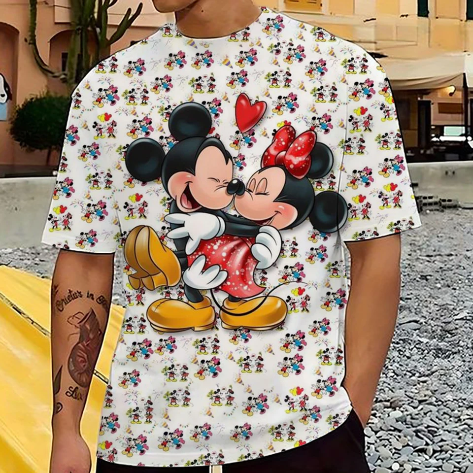 Mickey Mouse Pánske tričko Disney Cartoon Trhirts Mužské letné letné rukávy pár Tričko Roztomilé vtipné topy Tee Camiseta Deti
