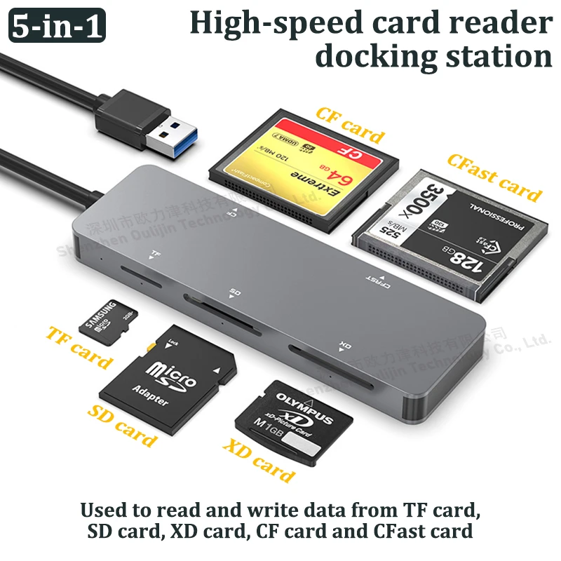 Micro SD TF SDHC SDXC RS-MMC CFRAST CF Compakt Flash XD Card Reader USB 3,0 5 GBPS pre Sandisk Kingston Lexar Sony Canon Nikon Blk