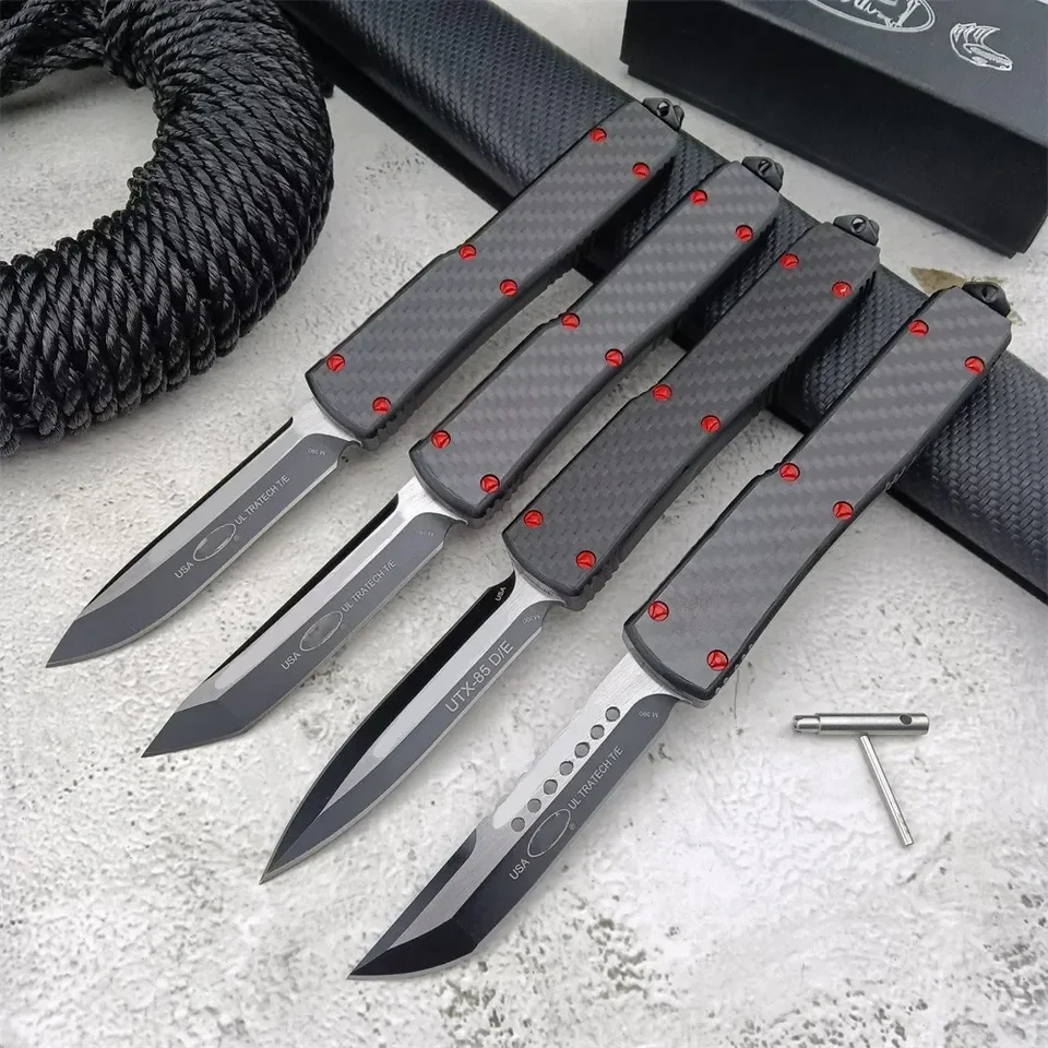 Micro UT85 taktický vojenský vreckový nôž D2 Blade Hliník Vykladané zľavu z uhlíkových vlákien Lovičky Outdoor Ofurant Hunting Knive Knive