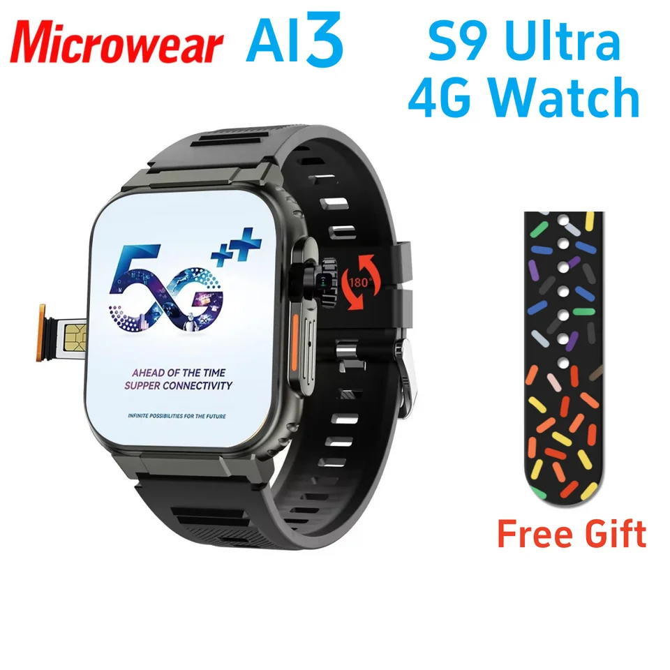 Microwear Ultra AI3 Smart Watch S9 Ultra 180 ° Rotačná kamera Google Play GPS WiFi AMOLED HD Display 4G Calling Smartwatch Men