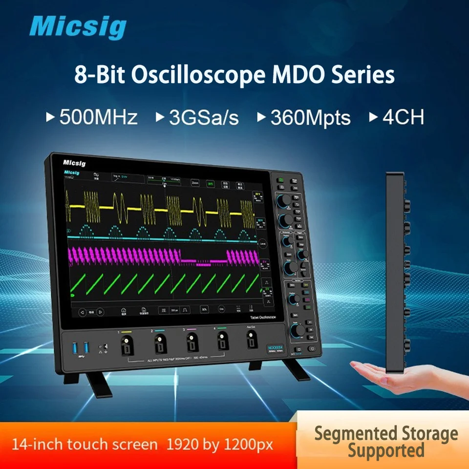 MICSIG Digital Osciloscope MDO2504/3504/5004 MDO Series 250MHz/350MHz/500MHz 4 kanály 3GSA/S Vzorkovanie rýchlosti 8-bitovej tablety