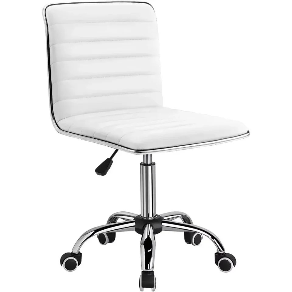 Mid chrbát stoličky pre make -up miestnosť, dolnú časť chrbta PU Leather Swivel Computer stoličky, úlohy a kancelárska stolička retro (biela)