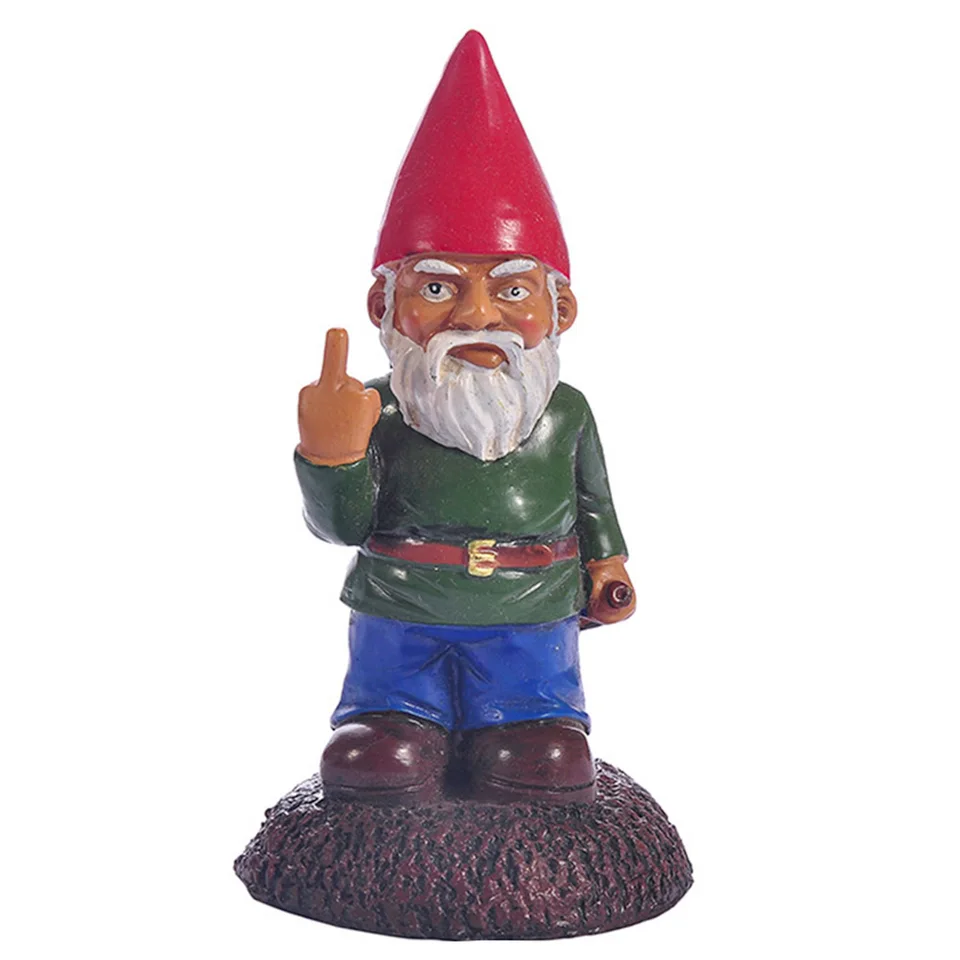 Middle Fing Biely brada trpaslík ozdoba GNOME ORNAMENT 5.9in vysoký socha trávnika Middle Fingler Figurka pre výzdobu trávnika