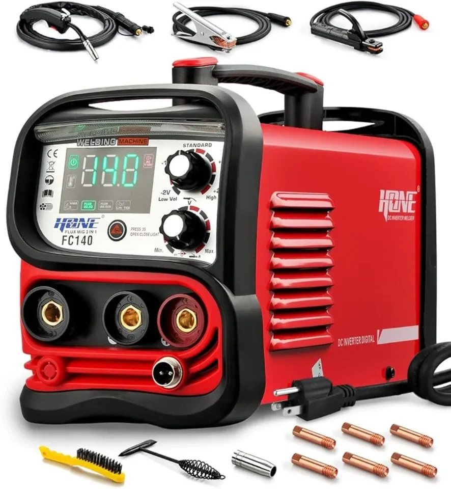 MIG Welder 110V, skutočný 140AMP Flux Core Welder/Stick Welder/Lift Tig 3 v 1 Synergický zvárací stroj, inteligentný IGBT menter
