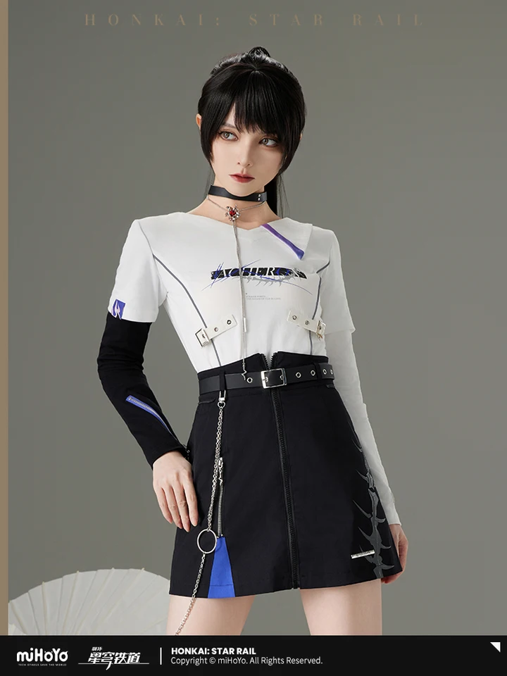Mihoyo oficiálny originálny originálny Honkai Star Rail 100% bavlnená tričko s dlhým rukávom Acheron Women Cosplay Tees módne denné nosenie vrcholov