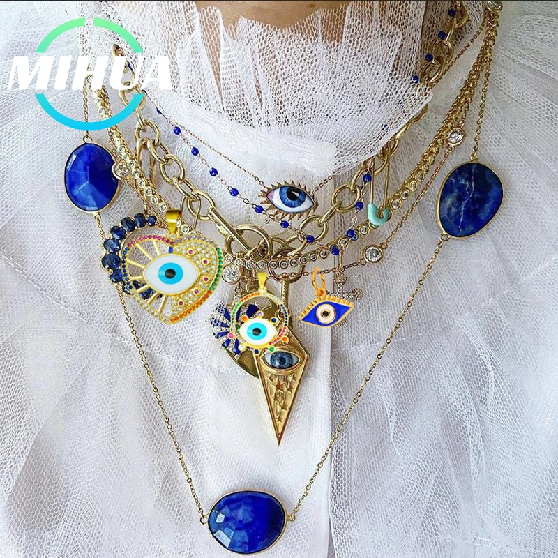 Mihua 18k Real Gold shanted Smlene Charm Turkish Grécka remeslá zlé oko luxusný prívesok pre lady geometrie Talisman šperky