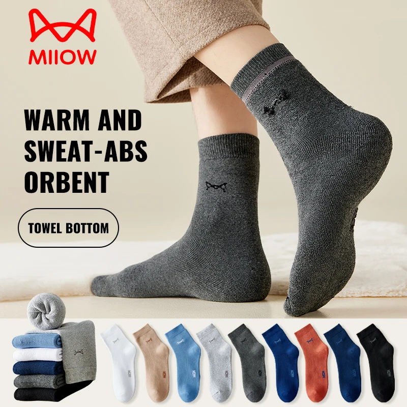 Miiow Winter Withen Cotton ponožky odolné voči chladu Terry ponožka Snow uterák spodná ponožky proti sweat business dlhá čierna biela ponožka
