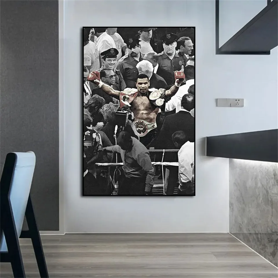 Mike Tyson, ktorý oslavuje plagát a výtlačky nástenné plátno Boxing Art maľba Športový dekoratívny obrázok pre obývaciu izbu Domovod