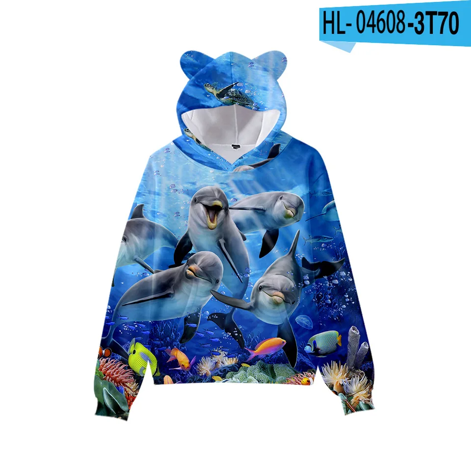 Mikina detí zviera Delphin Kids Hoodie Boys Dievčatá mikina Streetwear Cat Cat Uši s kapucňou detské oblečenie