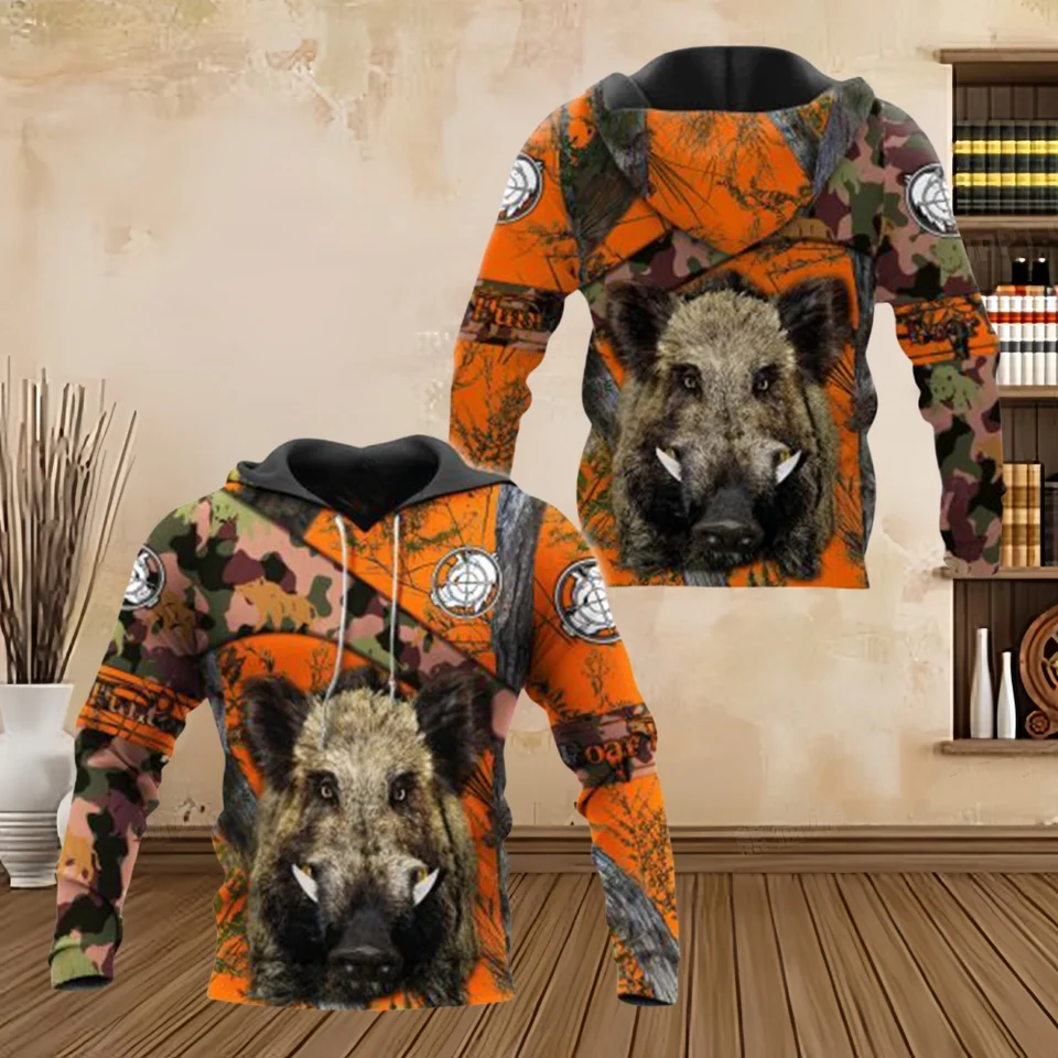 Mikiny pre mužov Kancelové lovecké oranžové camo 3D tlač Unisex Harajuku Kangaroo Pocket Casual Street Striešer pullover mikiny